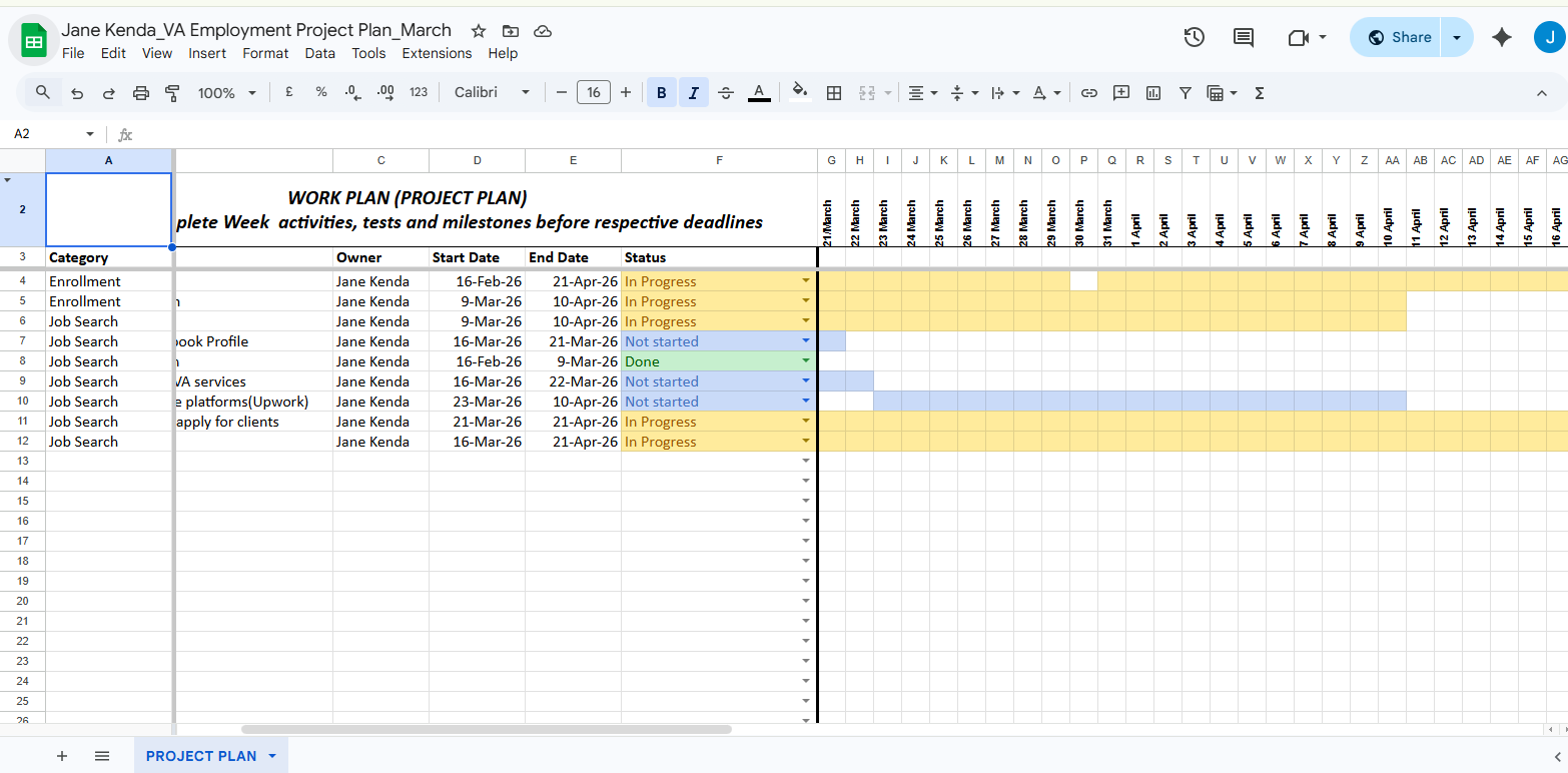Excel project tracking example