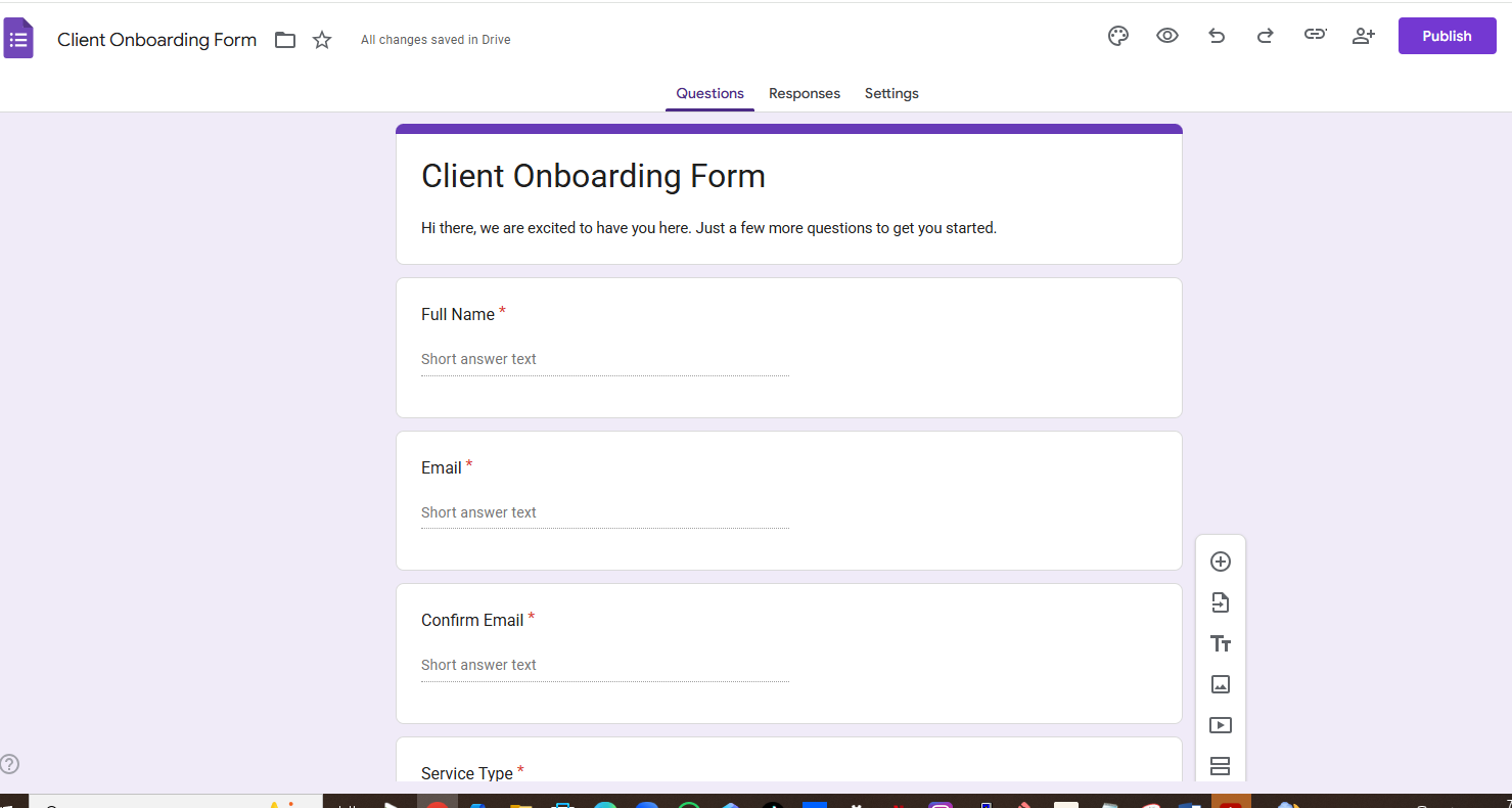 Client onboarding form example